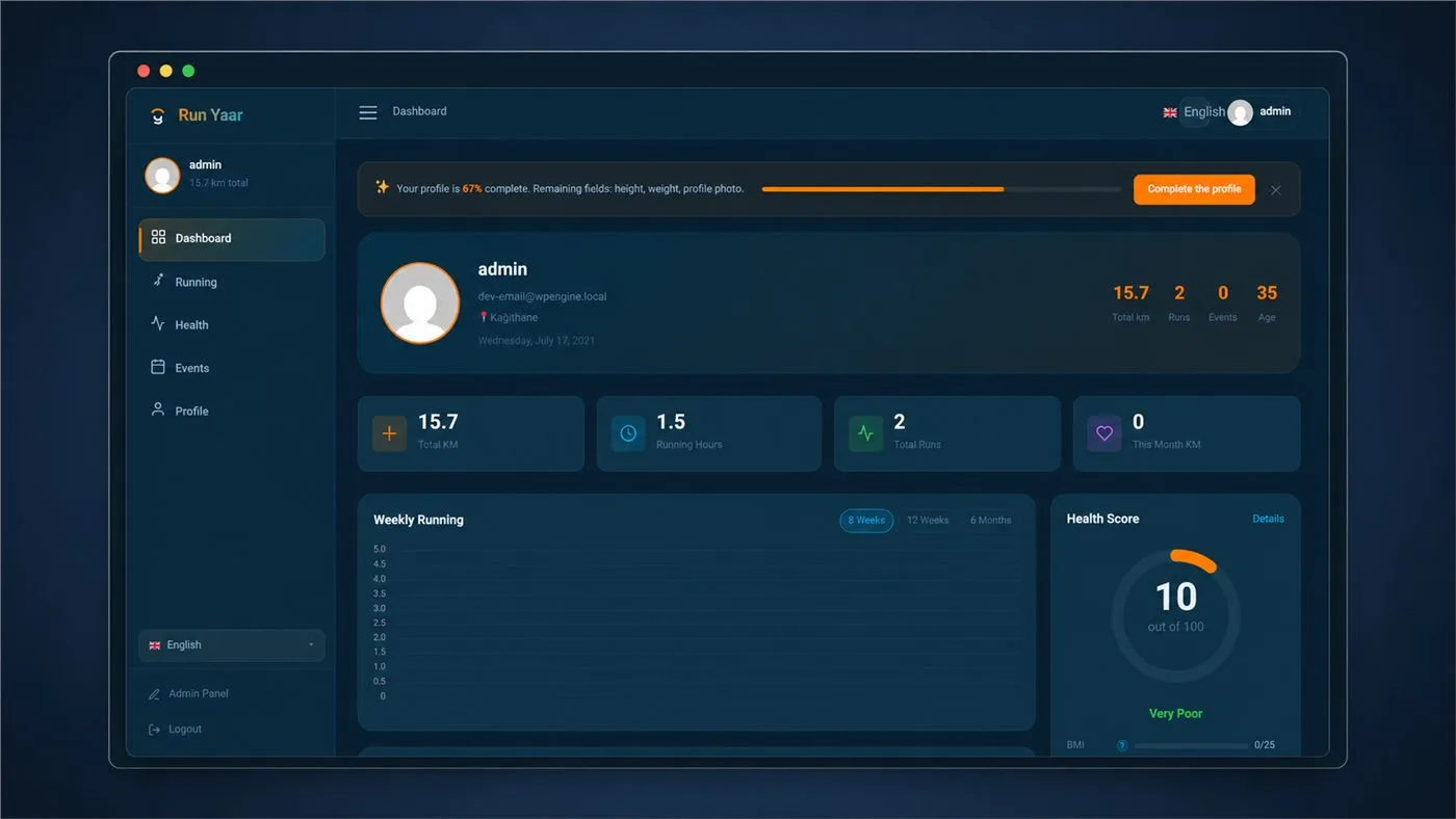RunYaar dashboard screenshot