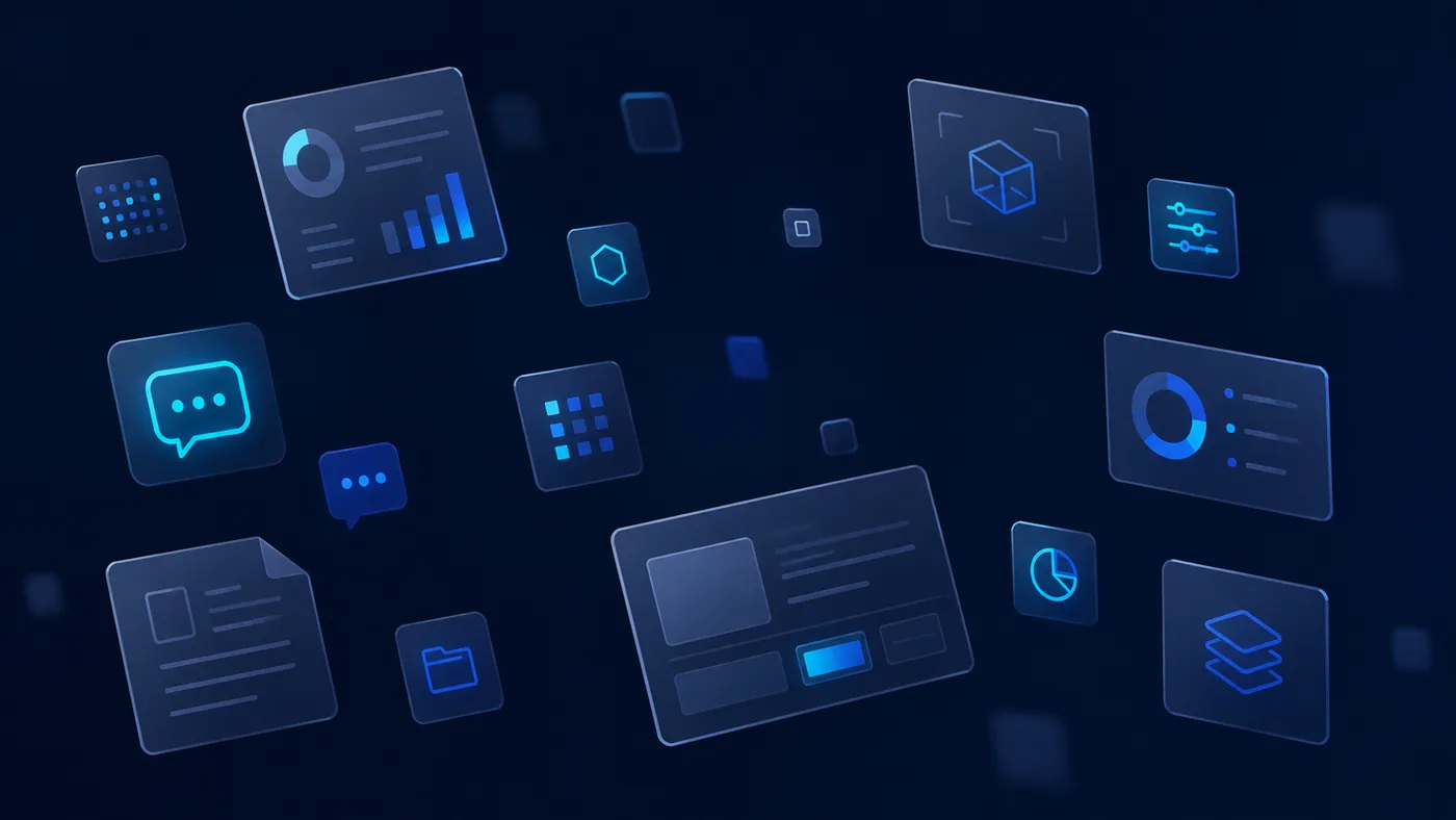 Illustration of fragmented business systems and disconnected digital tools.